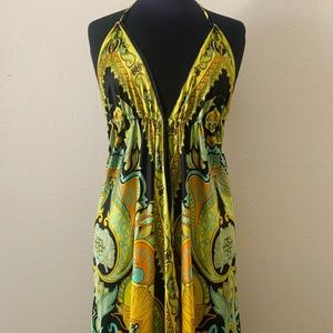 Classique - Halter Scarf Print V-Neck Maxi Dress
